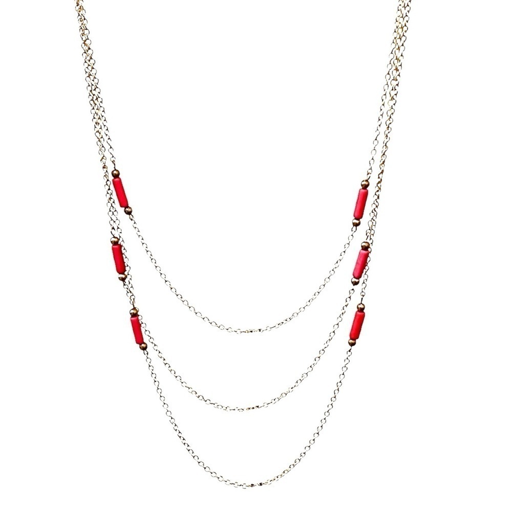 2/$15 - Gold & Pink Multi Chain Drop Necklace | Layered Beaded Statement